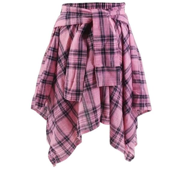 Women's Asymmetrical Hemline Plaid Front Tie Skirt -A - Picture 3 of 6